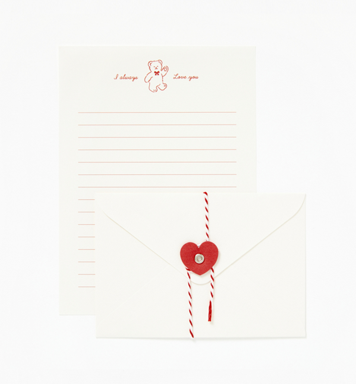 White Bear Heart Check Letters & Envelopes