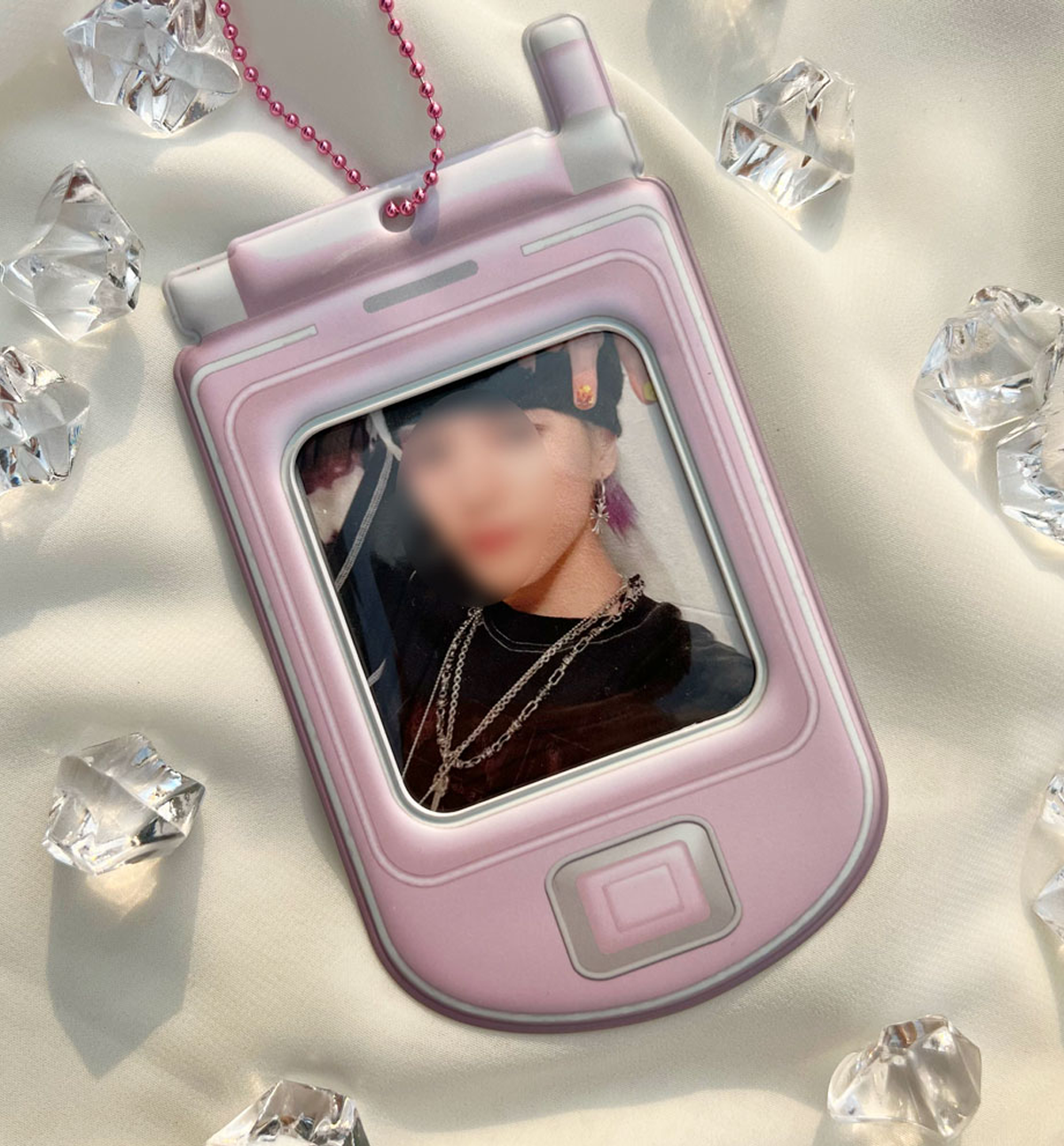 Metal Pink Round Phone Photocard Holder