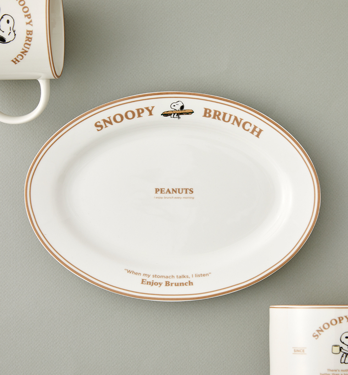 Peanuts Snoopy Oval Plate [Brown Line]