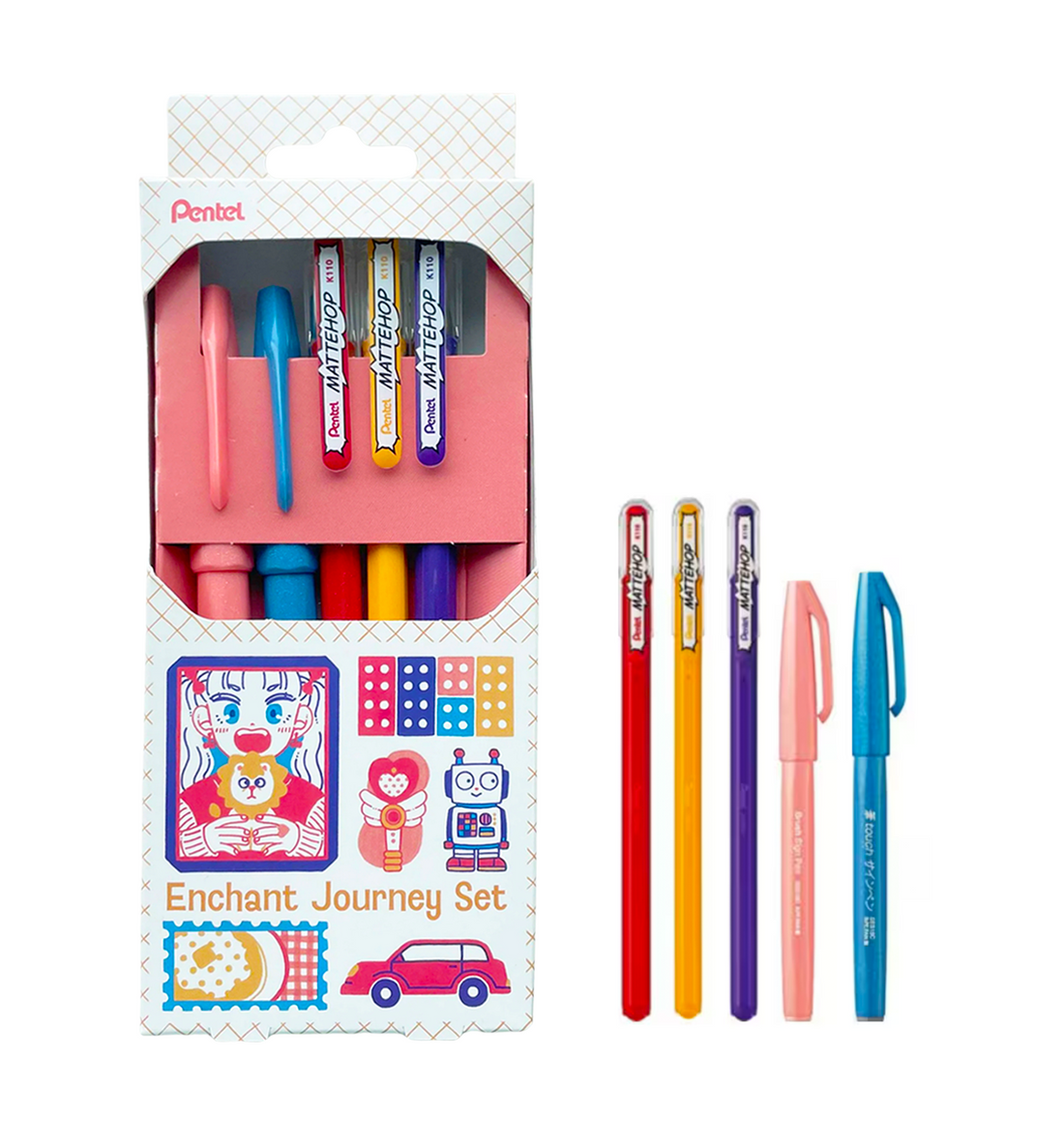 [Japan] Pentel Mattehop and Brush Pen Set [Enchant Journey]