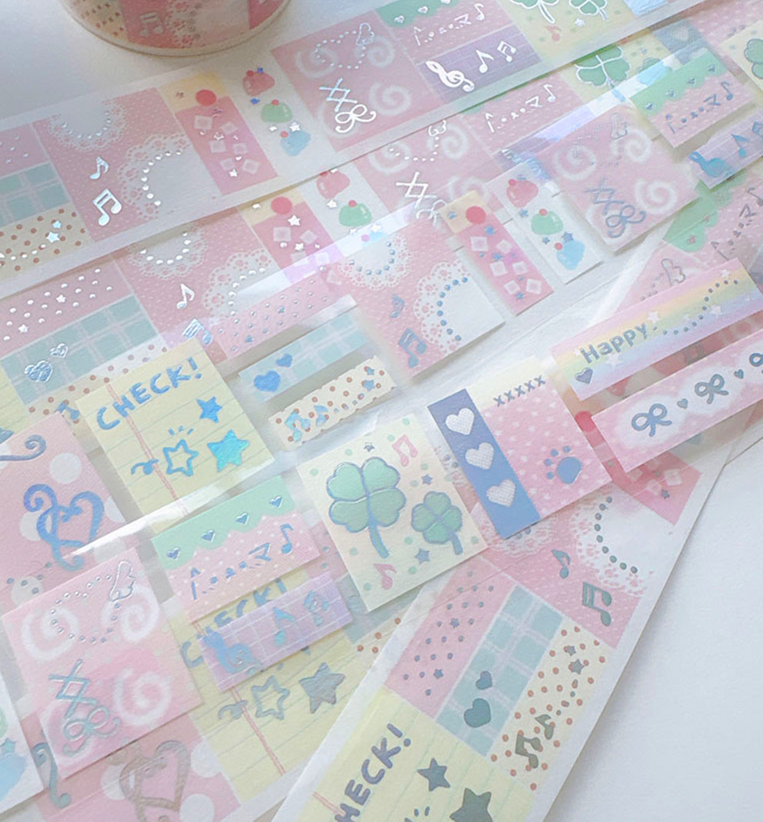 Square Pink Sparkly Foil Kiss Cut Washi Tape