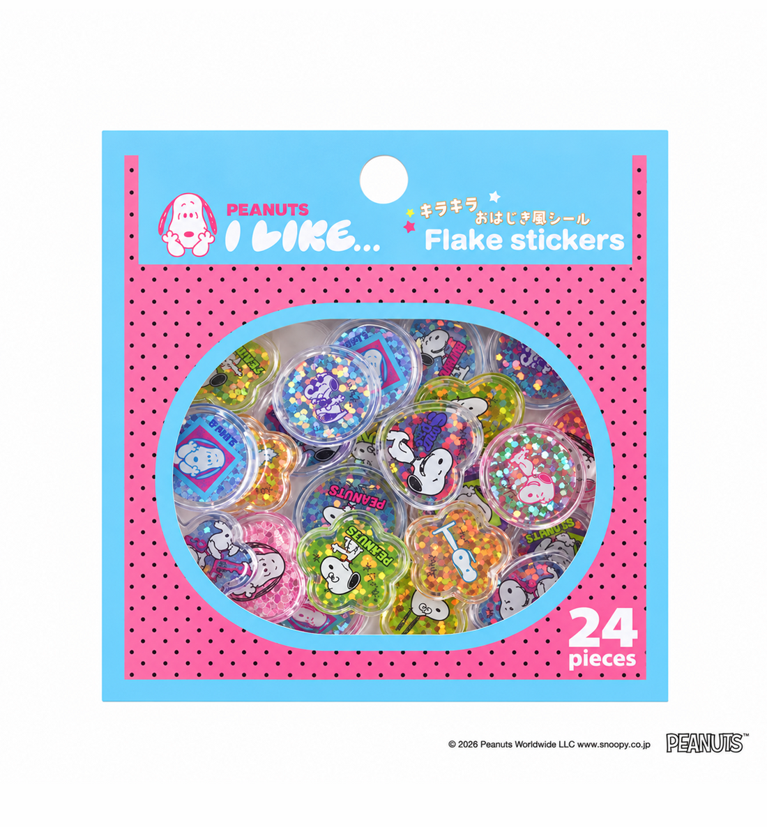 [JAPAN] Peanuts Snoopy Sparkling Ojiki-Style Flake Stickers [Pink]