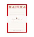 Letter pad with red border and bear and cherry design on a white background