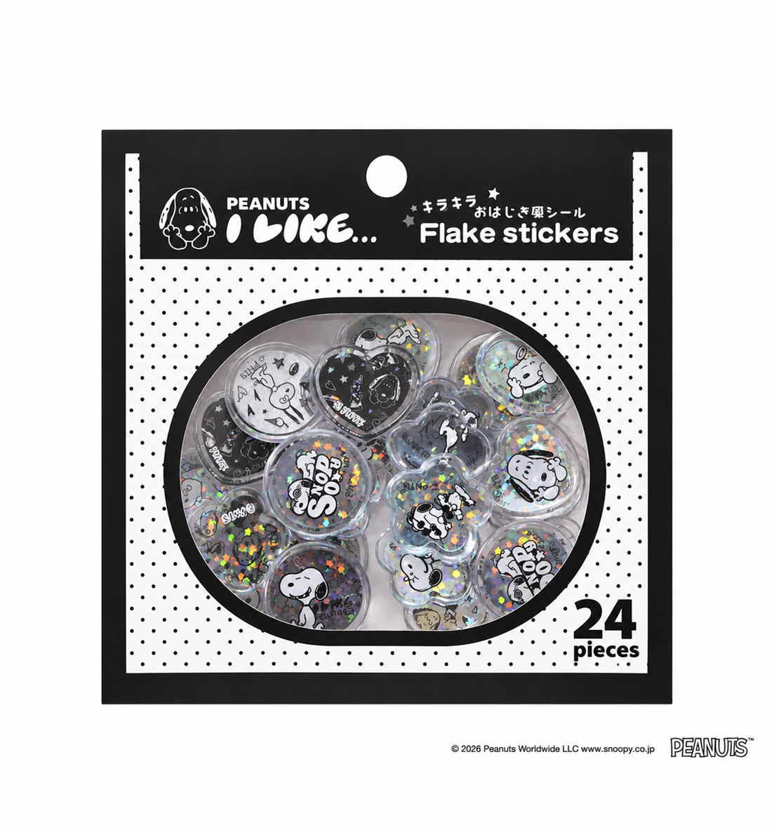 [JAPAN] Peanuts Snoopy Sparkling Ojiki-Style Flake Stickers [Black]