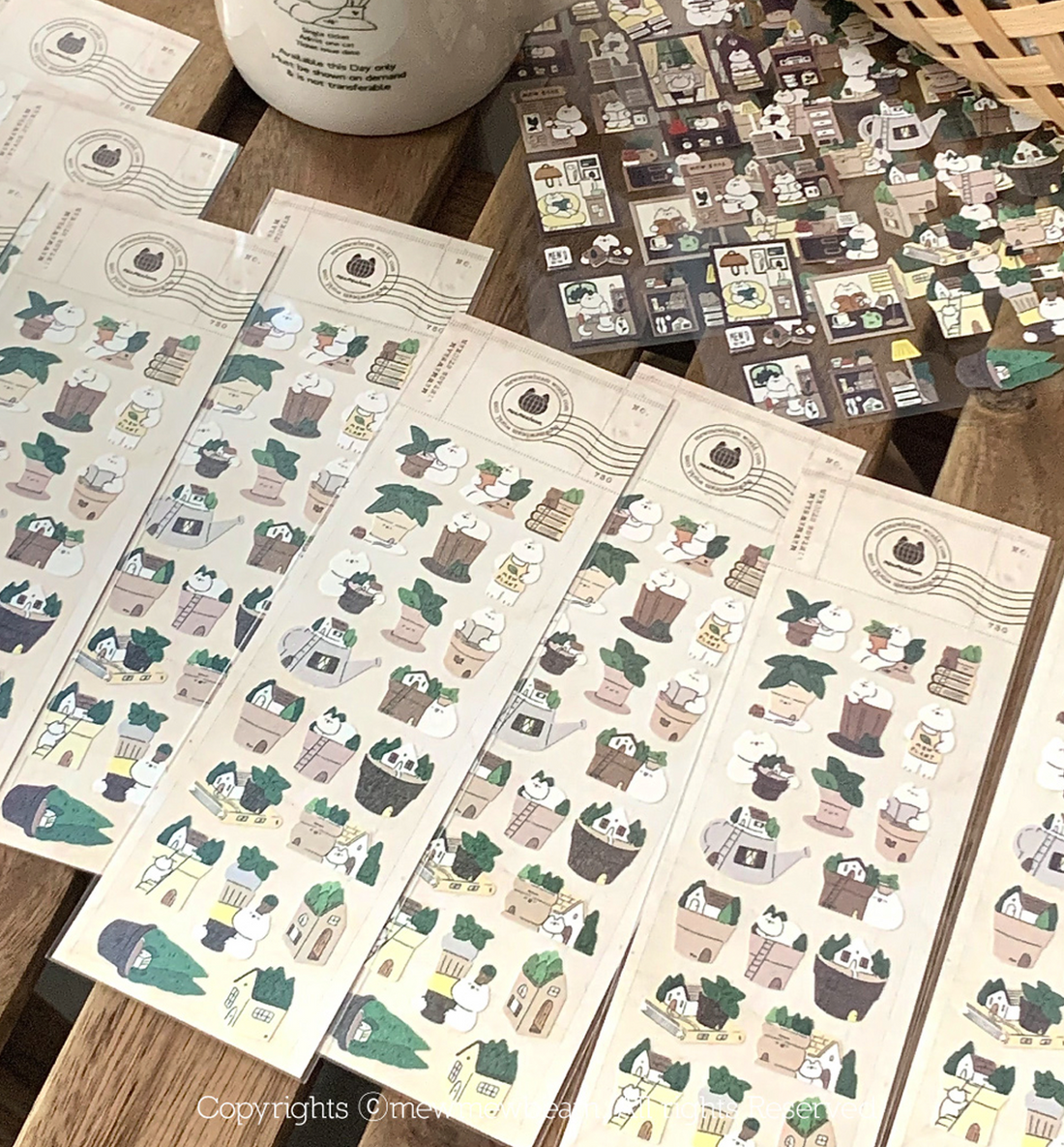 Meow Meow Vintage Seal Sticker [Flower Pot]