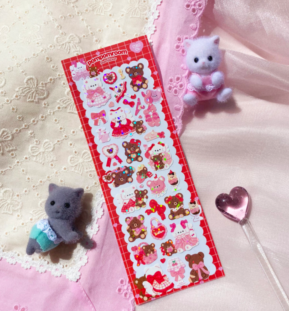 Baby Kitty and Teddy Hologram Seal Sticker