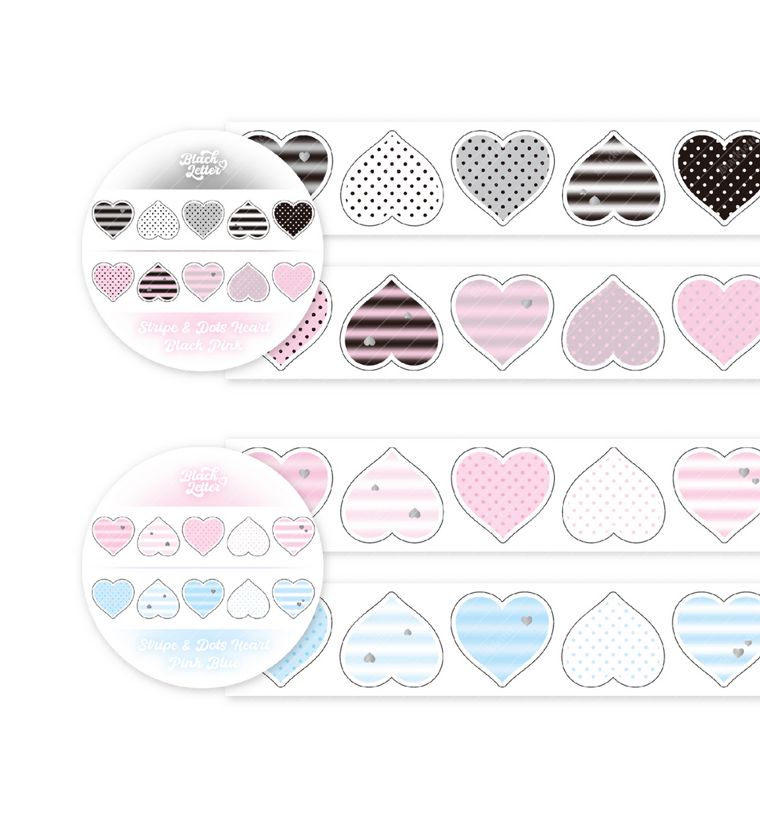 Striped Polka Dot Heart Kiss Cut Washi Tape