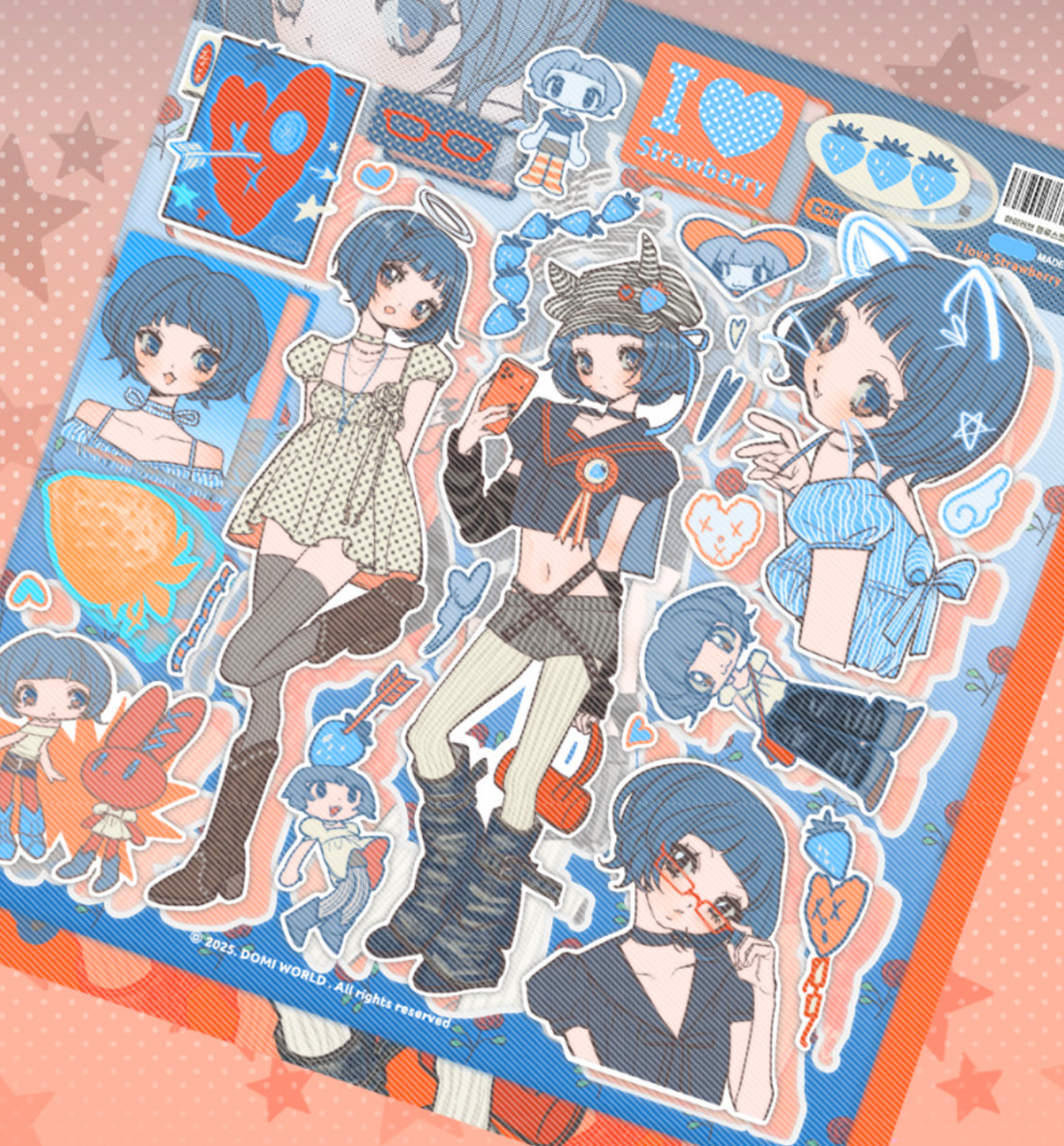 Domi World I Love Blue Strawberry Sticker