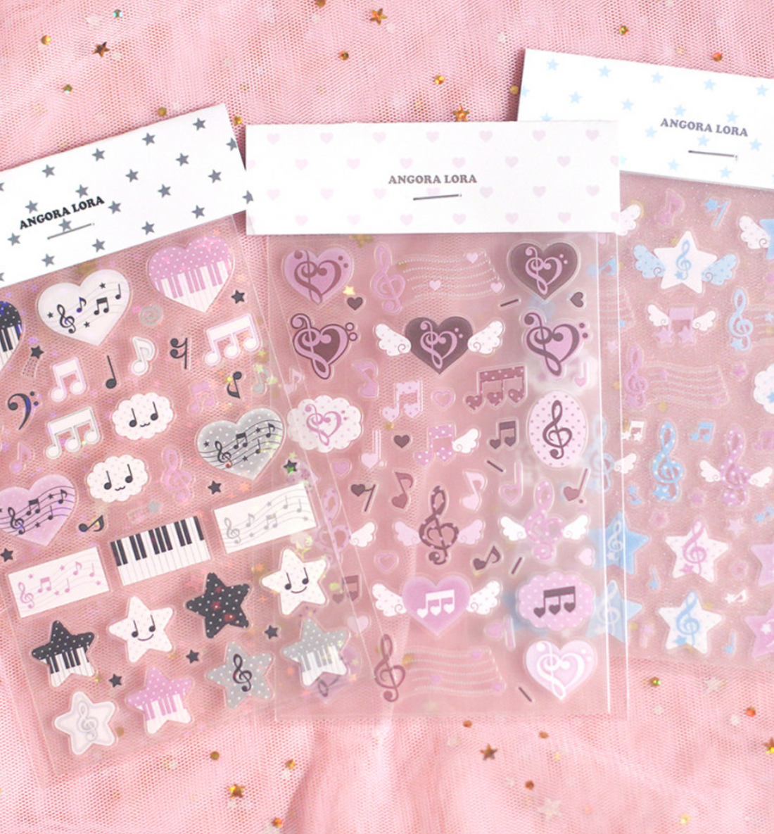 Transparent Music Note Deco Star & Heart Sticker