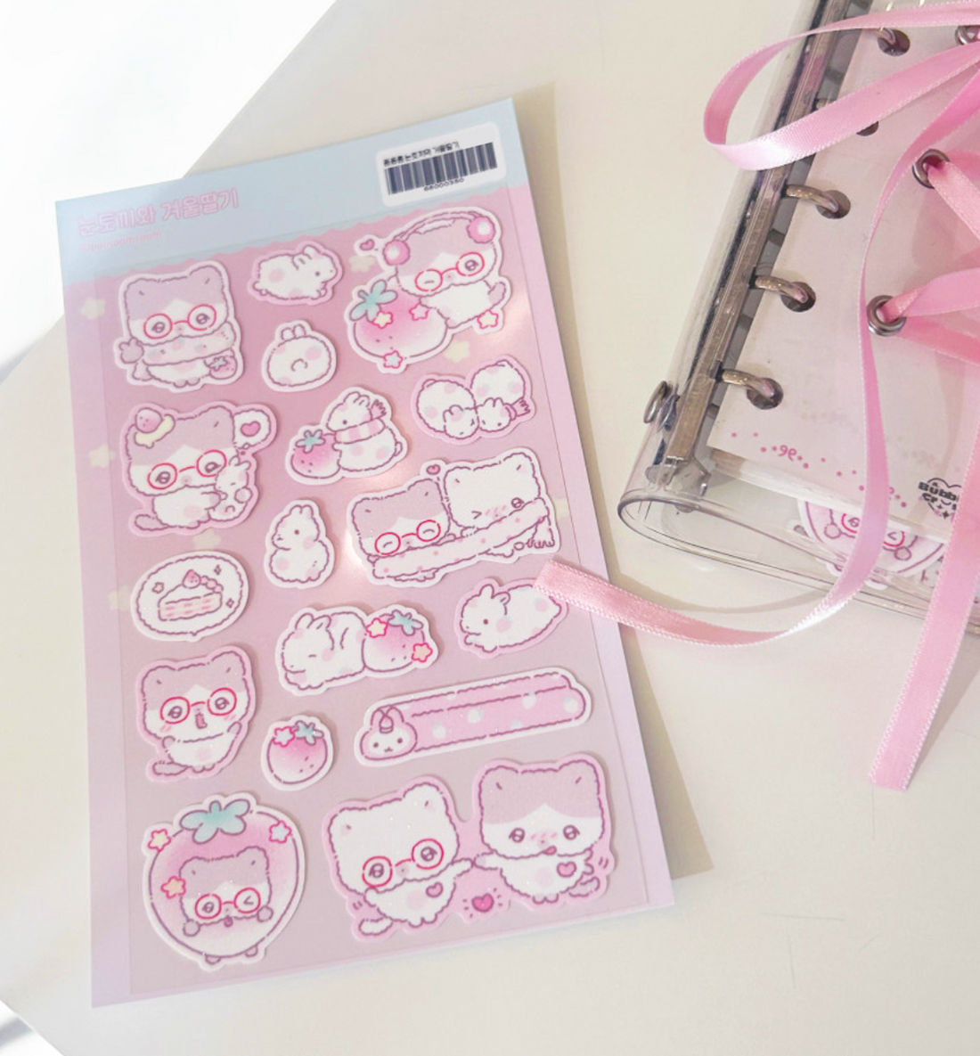 Snow Bunny & Winter Strawberry Sugar Glitter Seal Sticker