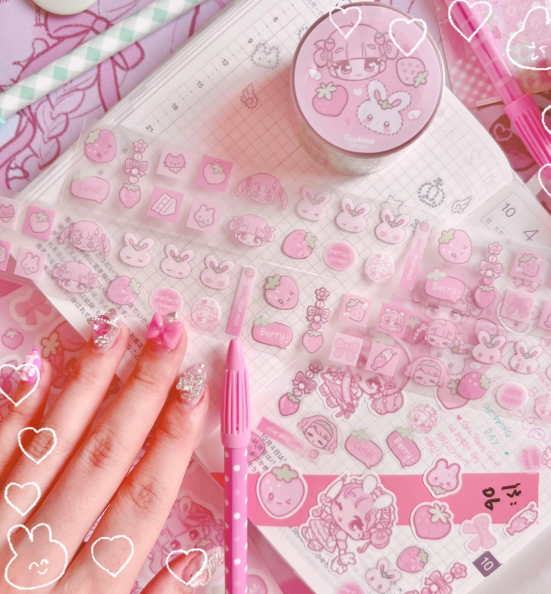 Pink Strawberry Kiss Cut Washi Tape