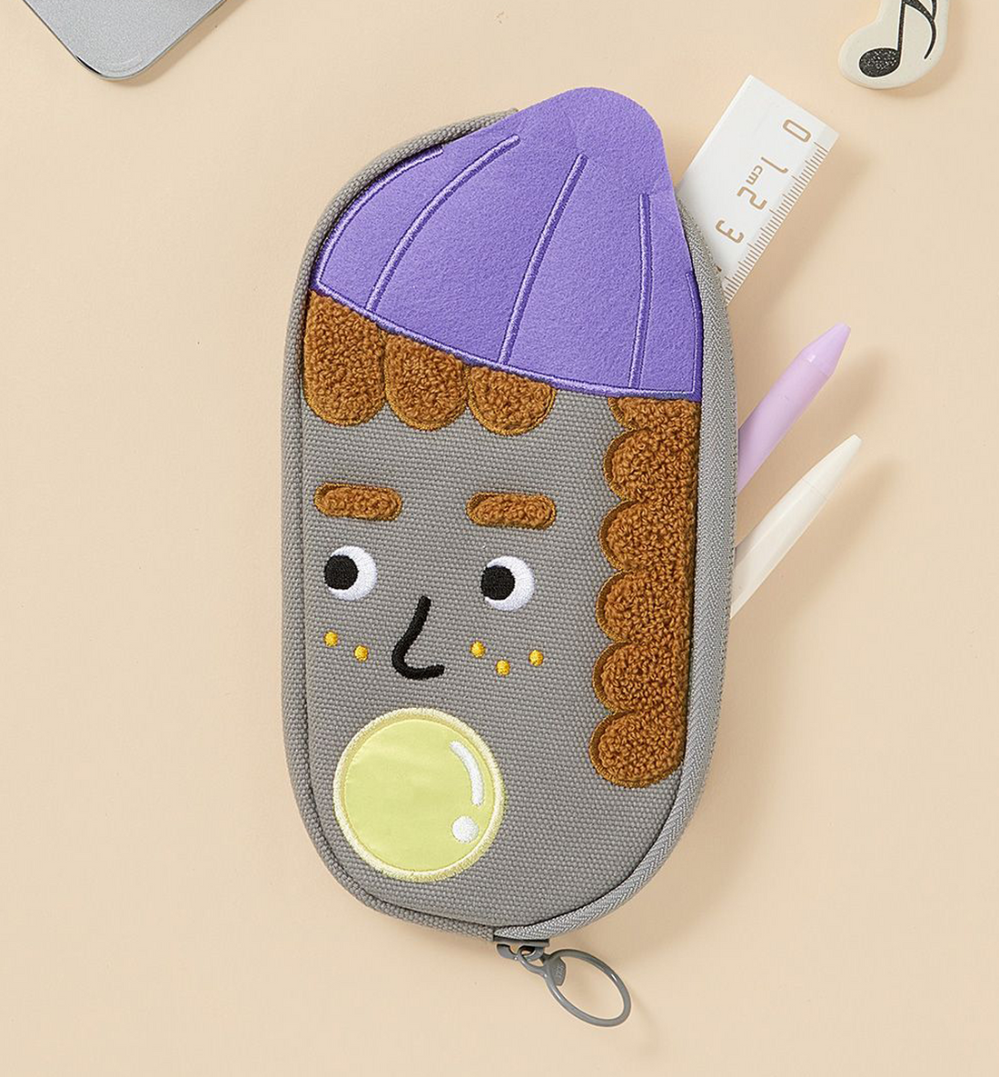 Canvas Pencil Case Bouclé Embroidery Pen Pouch