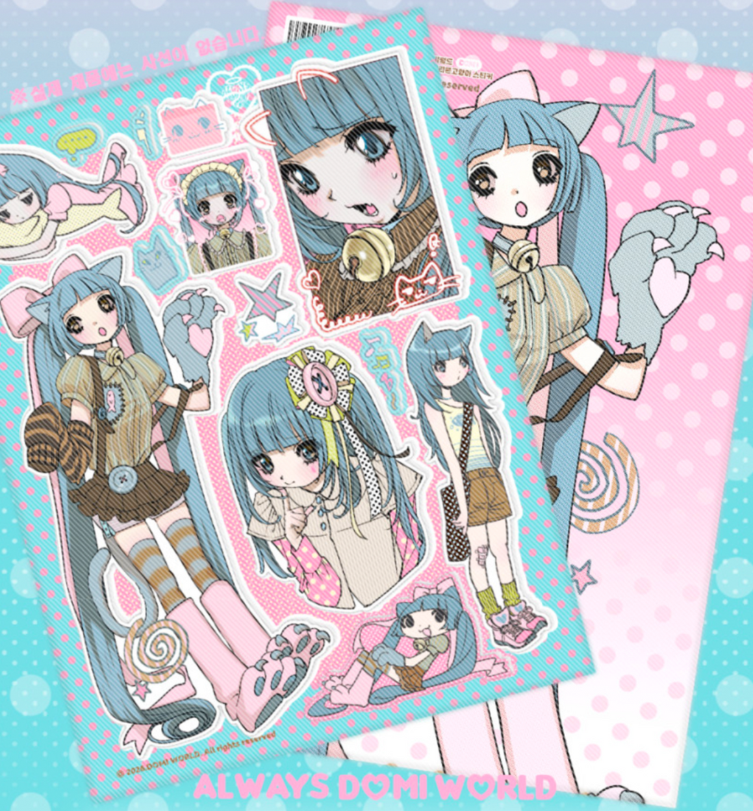 Domi World Blue Ribbon Cat Sticker