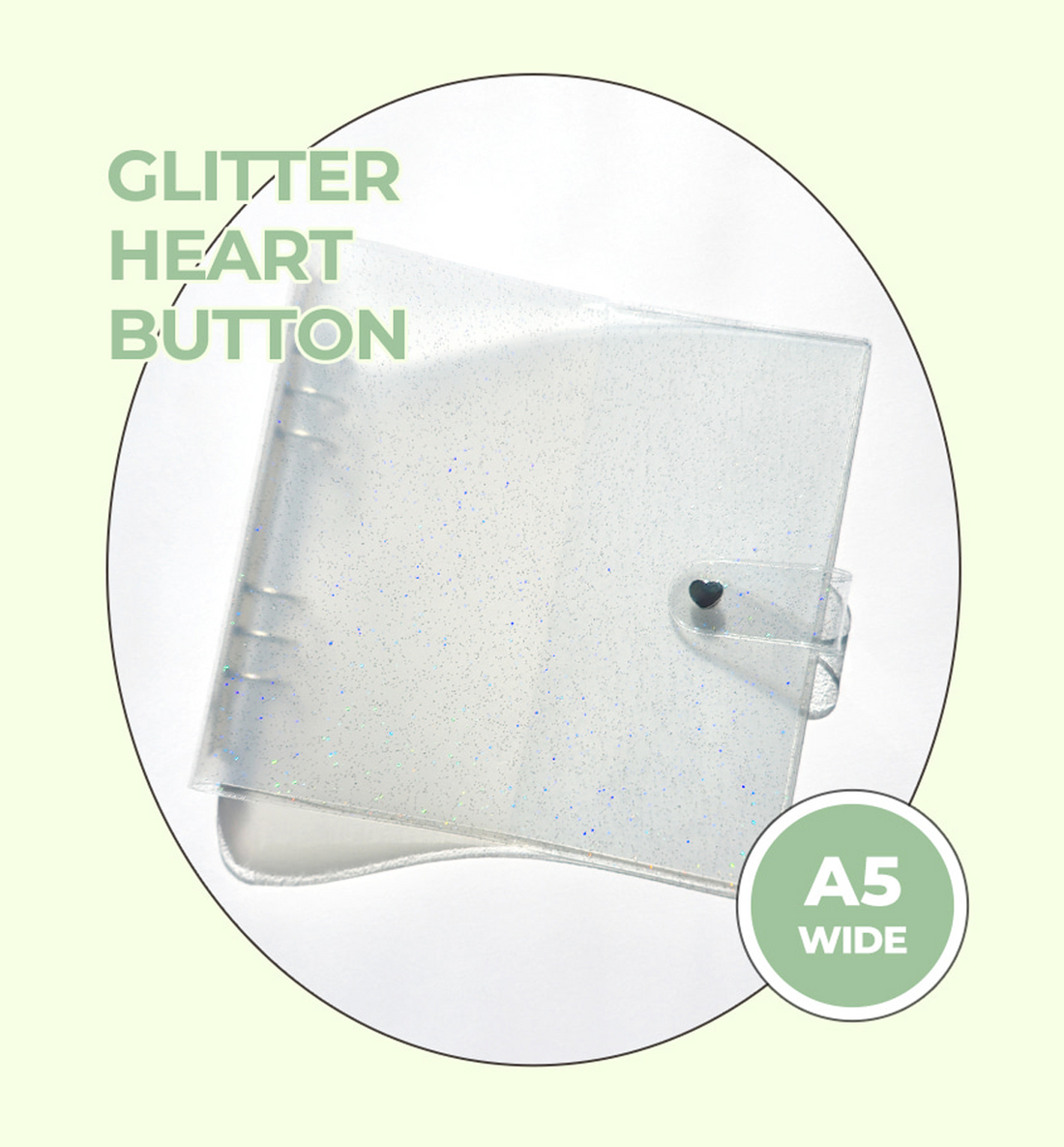 A5 Wide Glitter Heart Button Binder Cover