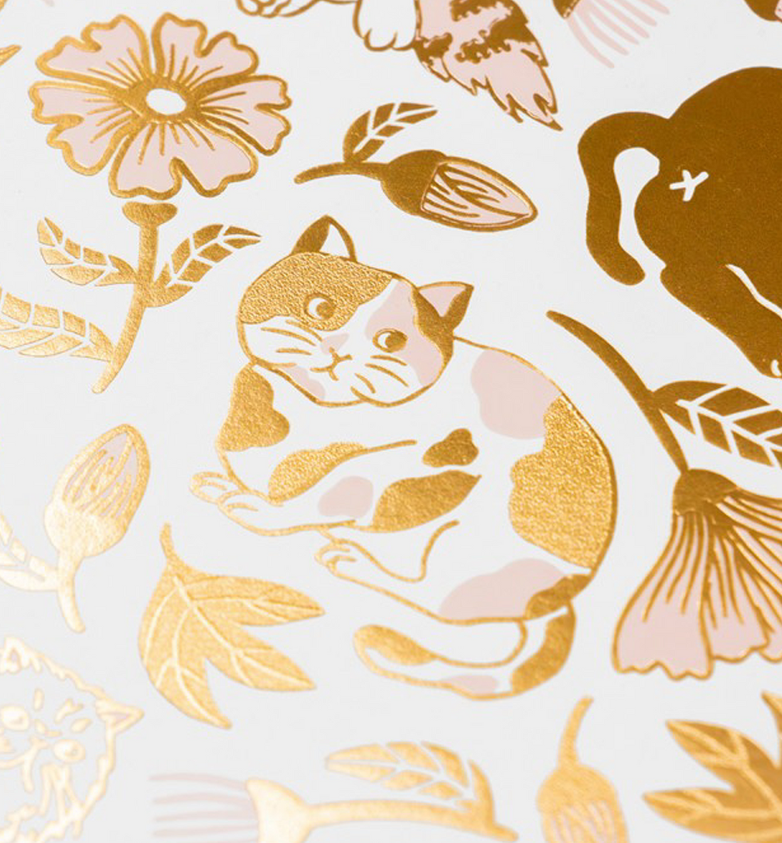 [Japan] ROKKAKU × Cat Art Collection Foil Stamped B6 Ring Notebook [Flower Design]