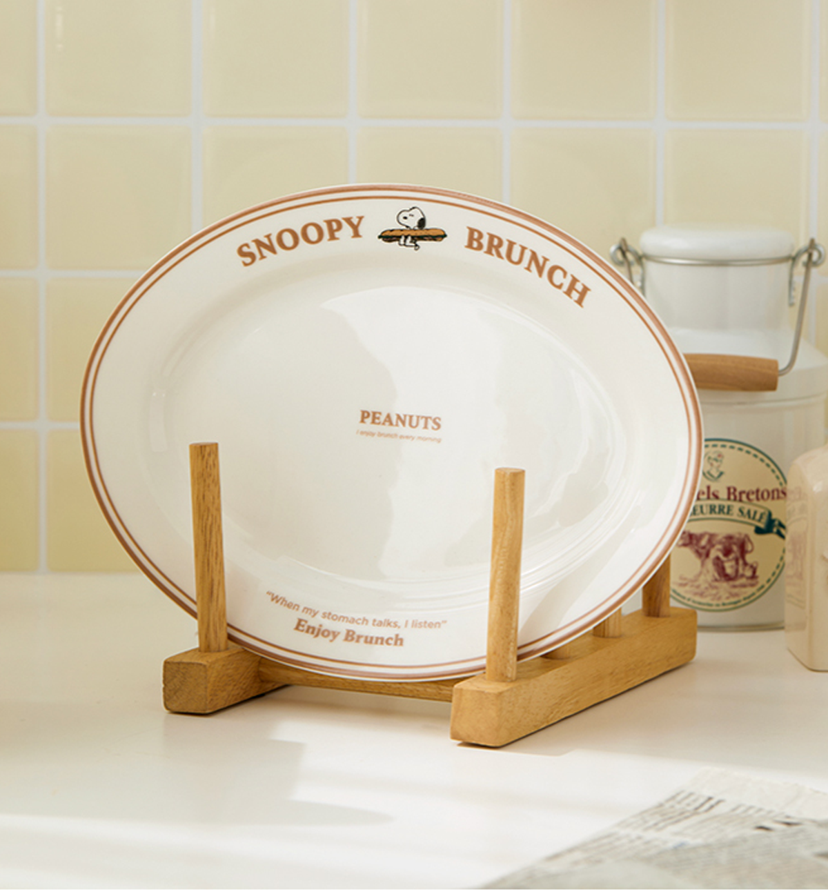 Peanuts Snoopy Oval Plate [Brown Line]