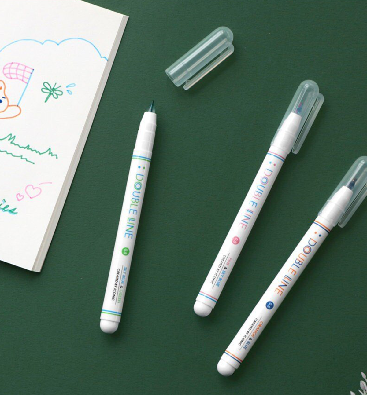 3 Double Line Color Pen Set