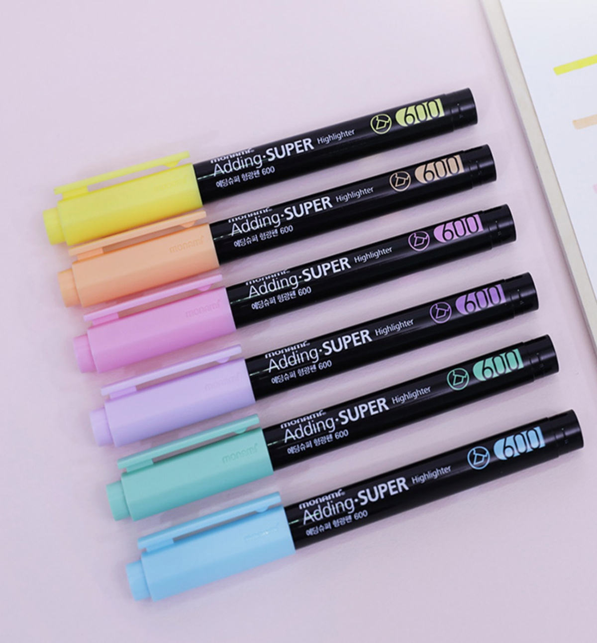 6 Color Highlighter Pen Set Adding-Super 600 [Pastel]