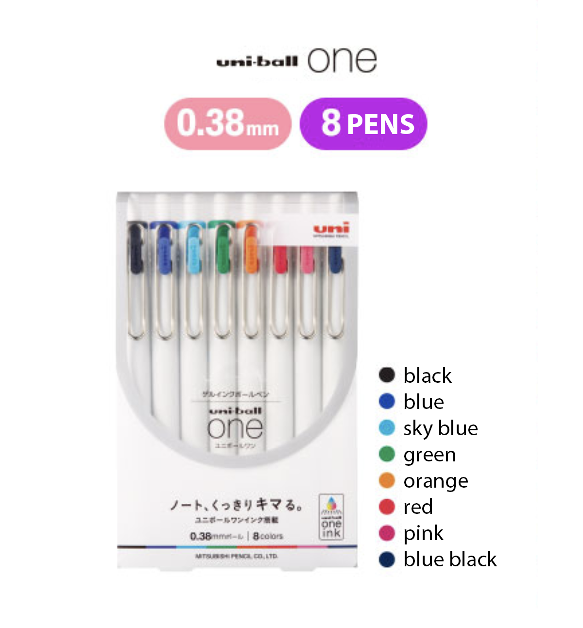 Uni-Ball One Color Pen Set [8 Colors]