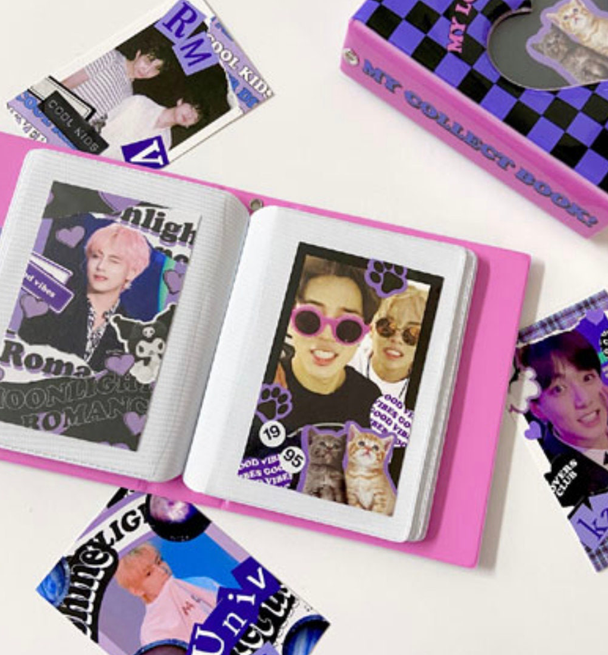 Purple Retro Heart & Kitties Collect Book