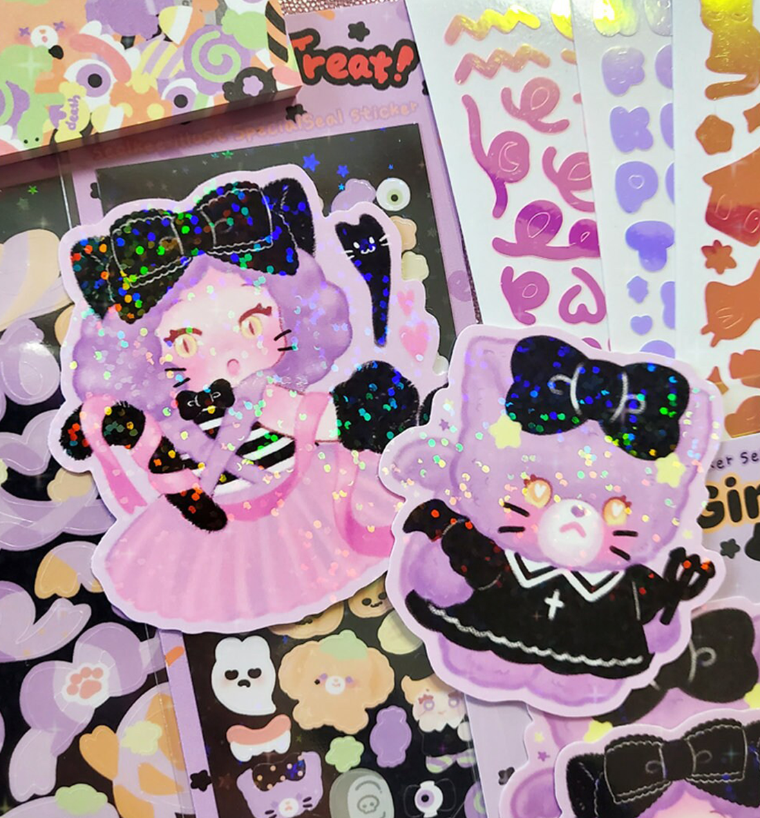 Ribbon Confetti Seal Sticker [Ver. Dark Cat]