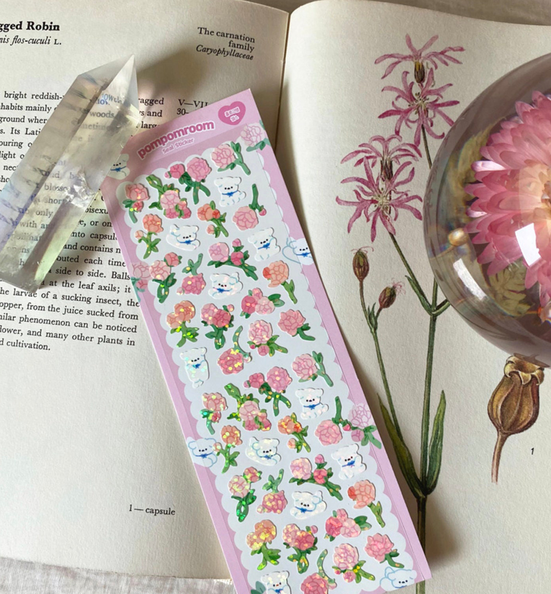 Peonies Flower Field Hologram Seal Sticker