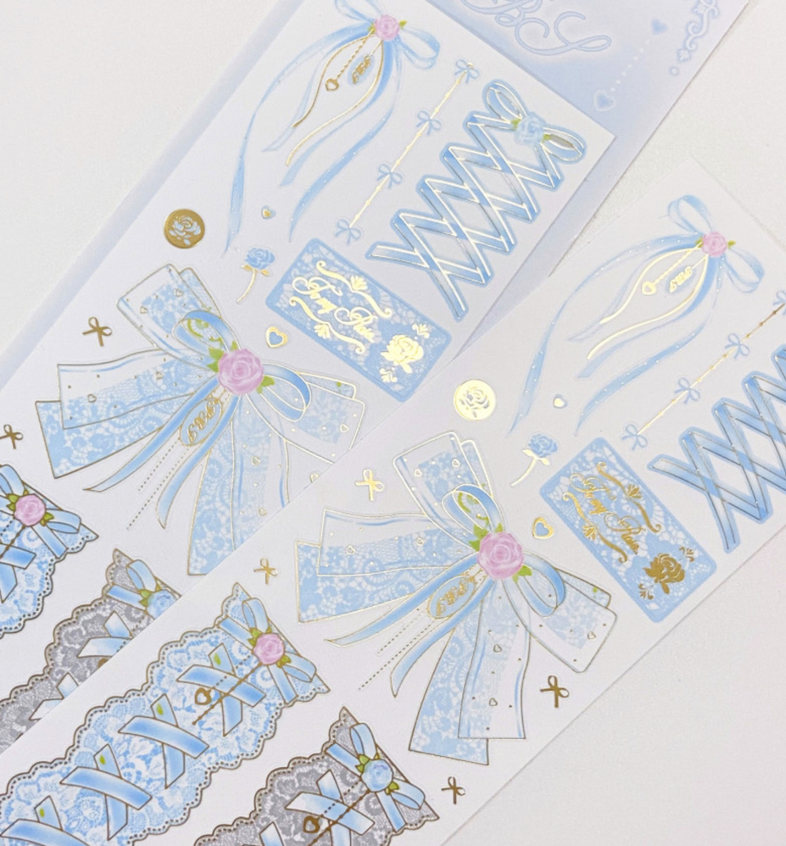 Lace Rose Ribbon Seal Sticker [Blue]