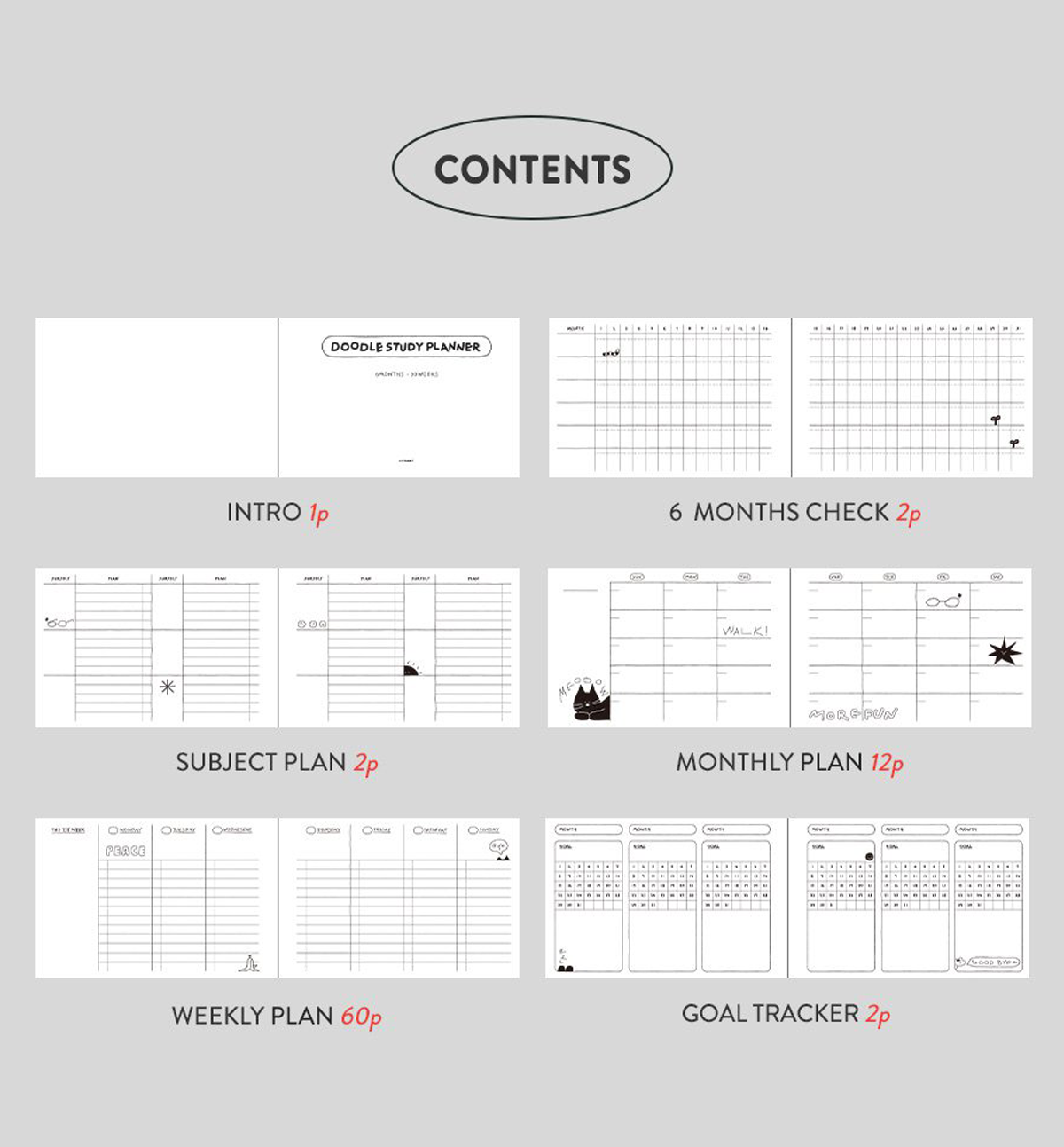 Doodle Study Planner [6 Months]