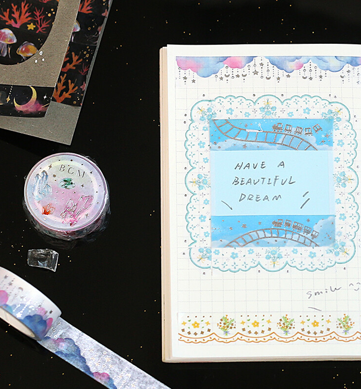 Lace Blue Flower Washi Tape [Foil Stamping]