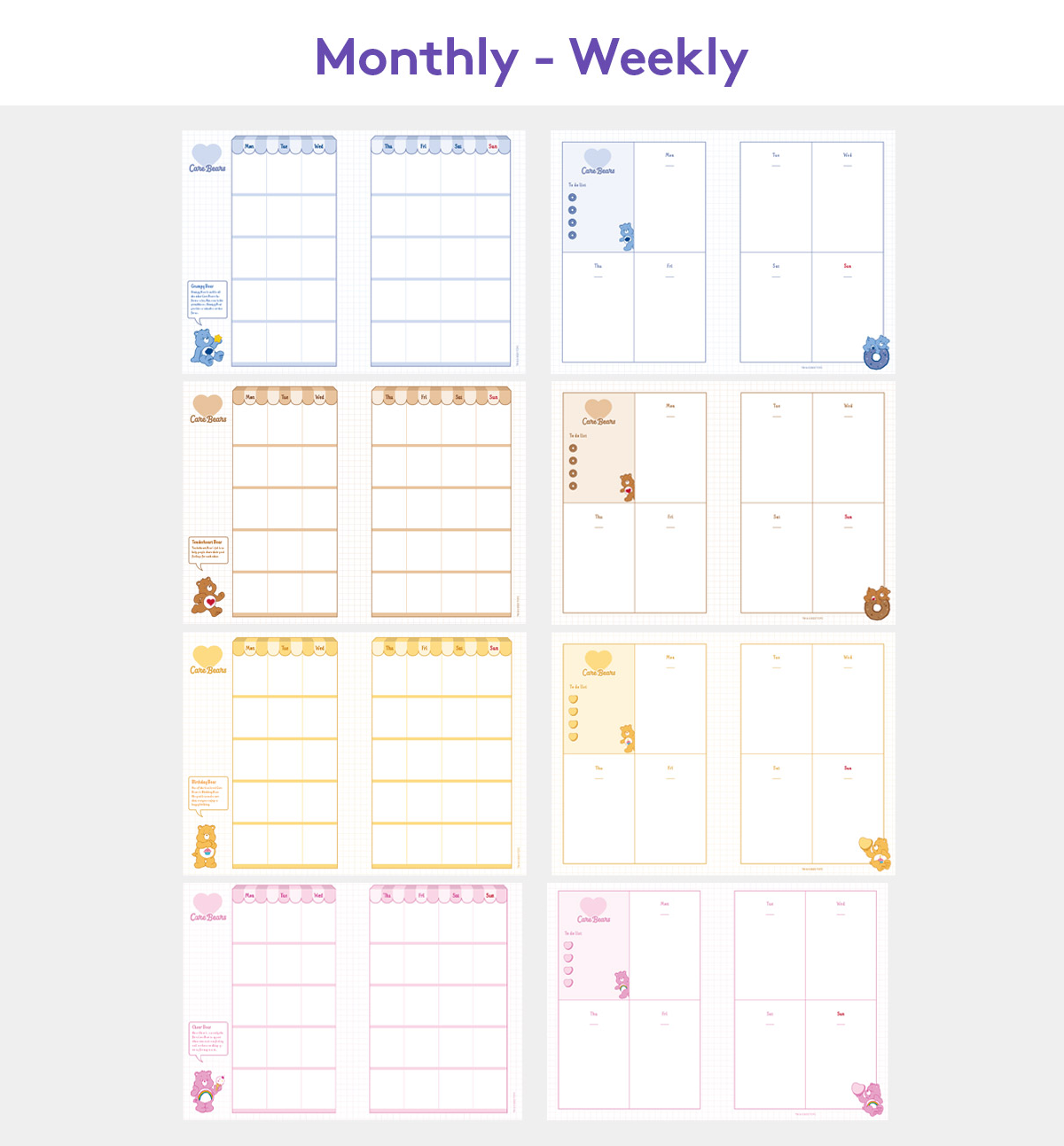 A5 Care Bears Cereal Weekly Planner