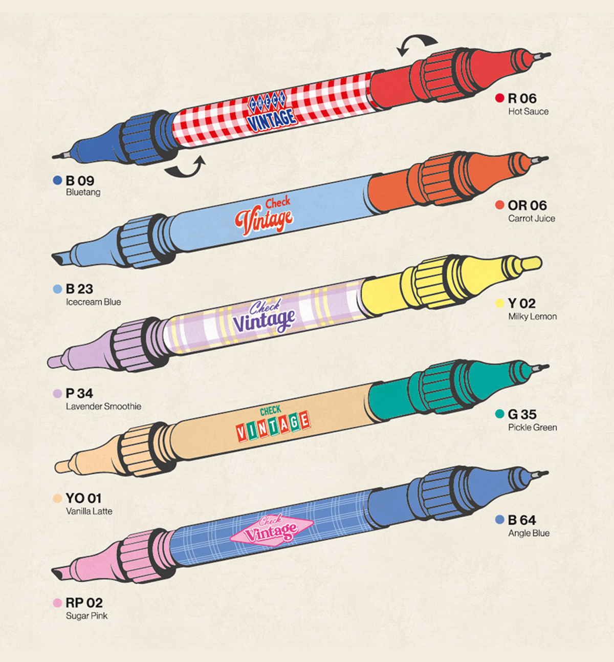 Live Color DIY Check Vintage  Pens [Limited Edition]
