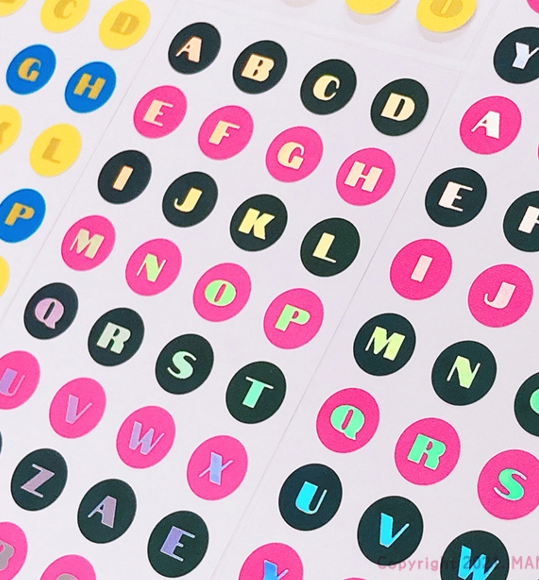 Round Alphabet Seal Sticker [Black Pink]